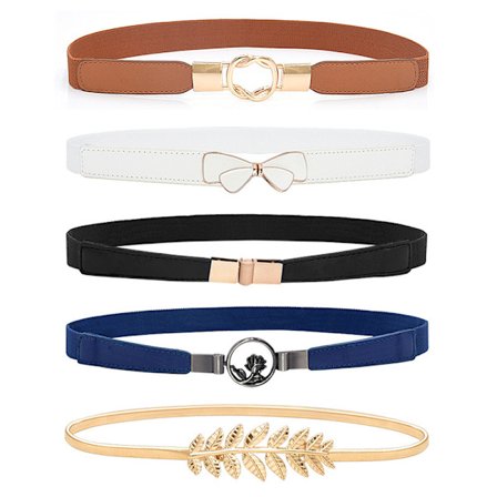 Slankt damebelte for kjoler, retro stretch midjebelte, sett med 5{ad}