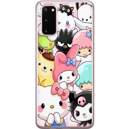 Kompatibelt Mobildeksel til Samsung Galaxy S20 Tett mønster av søte figurer med store øyne i ulike farger og uttrykk med LABUBU-tekst