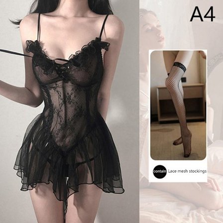 Sexet Lingeri Sort Blonde Kort Natkjole Kvinder Perspektiv Und