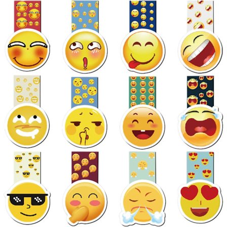 12 stk magnetiske bokmerker, søte emoji-bokmerker, emomoticons-bokmerker, magnetiske bokmerker for barn, fargerike søte bokmerker for studenter, 