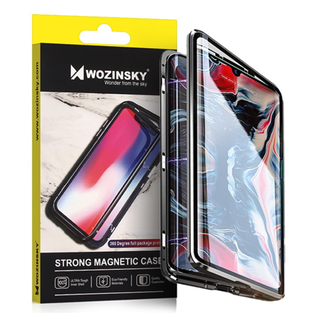 Wozinsky fullt magnetisk deksel med glass for Vivo X60, svart-gjennomsiktig, front og bakdeksel