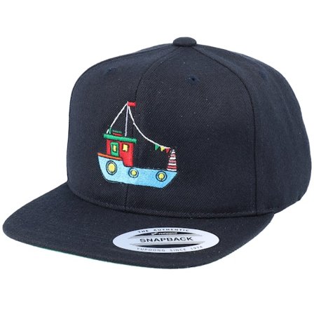 Kiddo Cap - Kids Fishing Boat Black Snapback Snapback Black Cap - @ Hatstore