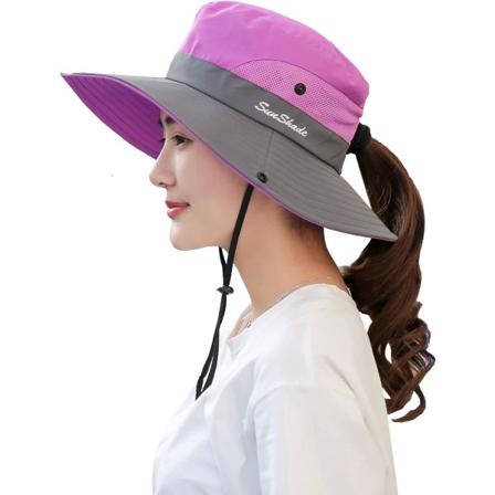 Solhatt Dame Herre 3u201d Bred brem UPF 50+ Fiske Strand Bøttehatter Purple Grey