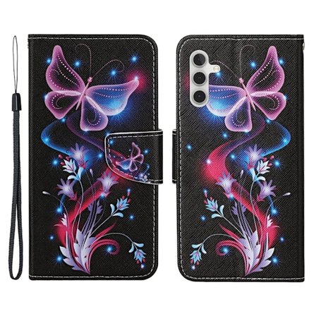 Wonderland Samsung Galaxy A54 Flip Etui - Fluorescent Sommerfugle