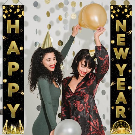 Gott Nytt År Banner, 71 x 12 Tum Stort Nyårsdörr Porchskylt Hängande Banner Dekorationer Nyårsafton Festtillbehör