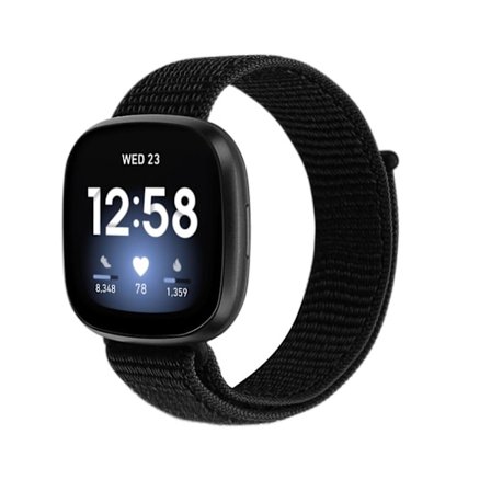 Sort Sort kompatibel med Fitbit Versa 3 Nylon Urrem