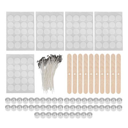 100 st 15 cm Ljusvekar, 100 st Dubbelsidiga Vek-klistermärken, 50 st Ljuskoppar, 10 st Trävekhållare Aluminiumkopp med Vita Bottenklistermärken