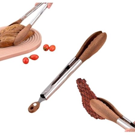 Madlavningspincet, York valnøddetræ pincet, skridsikker salatpincet i rustfrit stål med valnøddehåndtag, miljøvenlig salatpincet 1 stk 23 cm 1 stk