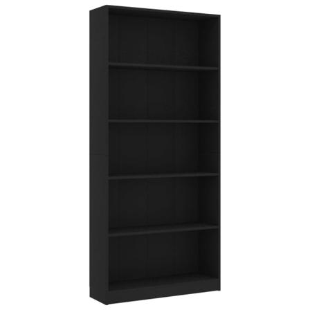 Vidaxl Bokhylla 5 Hyllor Svart 80x24x175 Cm Konstruerat Trä Svart