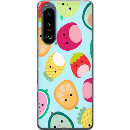 Yhteensopiva Puhelinkuori Sony Xperia 5 III Kawaii-hedelmien kuvioita, kuten mansikkaa, sitruunaa, ananasta ja avokadoa vaaleansinisellä taustalla