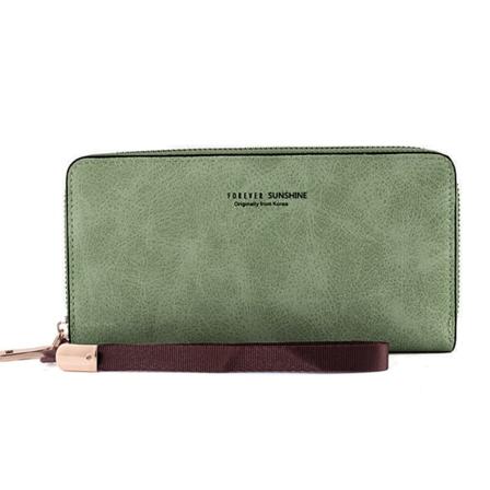 Mode Kvinnor Plånbok Lång Dam Clutch Väska Telefon Plånböcker Plånböcker för tjejer PU Läder Korthållare Dam Handledsväska Green
