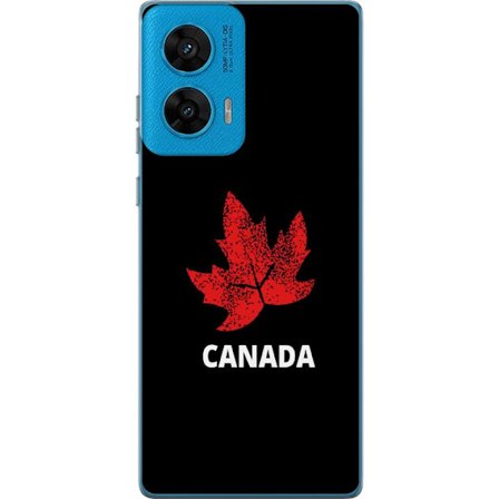 Kompatibel Mobilcover til Motorola Motorola G96 Grafisk ahornblad symbol i rødt mod sort baggrund med klar canadisk reference og minimalistisk design