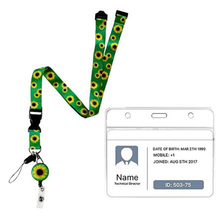 Halskæde Solsikke Snor med Sikkerhedsspænde + Plast ID - Kortholder Kvalitetsgaver