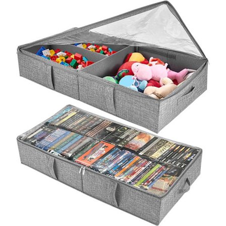 1-pak foldbar legetøjsopbevaringskasse til under sengen med klart PVC-låg - Grå opbevaringsboks til plysdukker, bøger, tøj, sko og tæpper