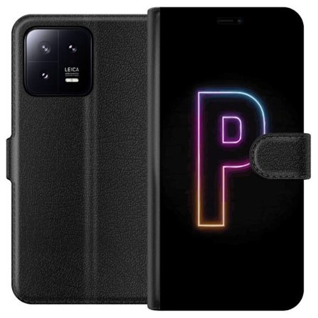Kompatibel Tegnebogsetui til Xiaomi Xiaomi 13 Minimalistisk neonbogstav P i farvegradient og lyseffekt mod sort baggrund i digital neonstil