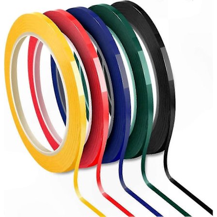 5 ruller 3 mm gittertape, selvklæbende whiteboardmarkering, 5 blandede farver, 66 m længde pr. rulle