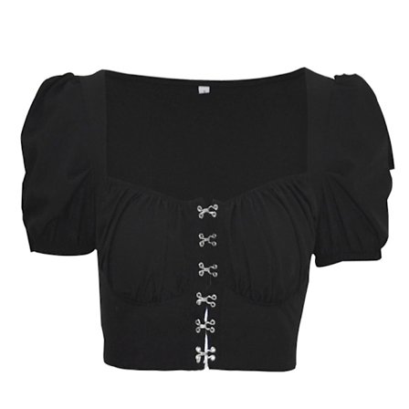 Kvinners Ruffles Kortermet Tie Up Back Crop Skulder Bluse Svart