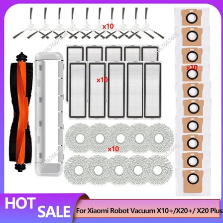 Reservedele til Xiaomi X20 Plus/X20+/X10+/X10 Plus robotstøvsuger tilbehør hovedbørste sidebørste støvpose kludfilter