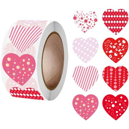 500 st Rolletiketter med roliga hjärtan, hjärtklistermärken för Alla hjärtans dag, dekorativa kärleksklistermärken för Alla hjärtans dag, röda 