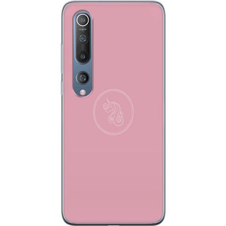 Kompatibelt Mobildeksel til Xiaomi Mi 10 5G Minimalistisk enhjørningssymbol i hvit linje på rosa bakgrunn