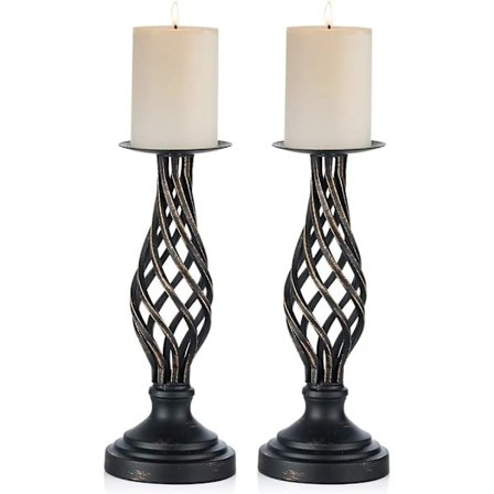 Black Pillar Candle Holders: Vintage Pillar Candle Holders, Metal Candlestick Christmas Easter Home Decor, 2 Pieces (29 cm)
