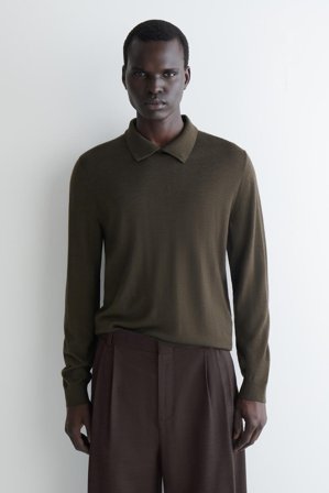 COS Men's Merino Wool Button Collar Jumper in Brown