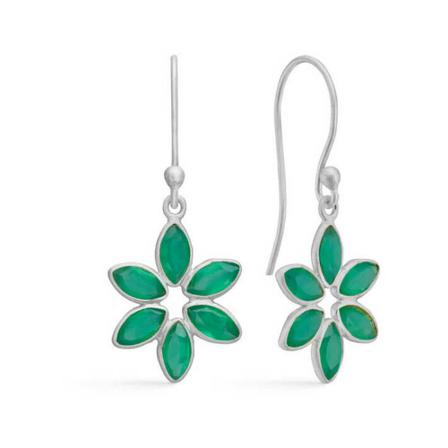 Frk. Lisberg, Fleur earrings green onyx silver Groen, Dames, Maat:ONE Size