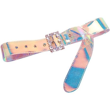 Motebelte i bred holografisk klar PVC med krystallbesatt spenne for kvinner og jenter - Jeans, shorts, bukser