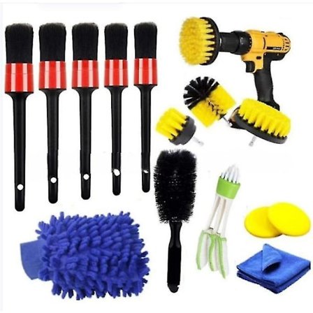 14 st biltvättverktyg borste elektrisk borr rengöringsborste bil luftutlopp borste biltvätt handskar