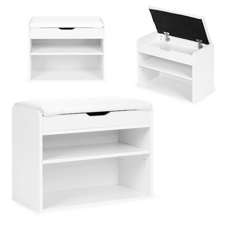 Skåp, hylla, skobänk med sits