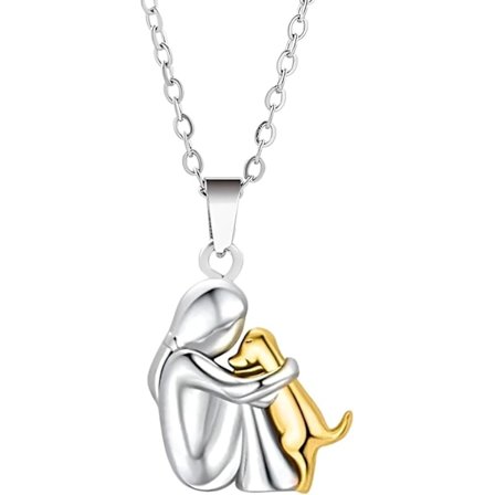 Halsband med hund som kramar i sterlingsilver, husdjurssmycken, present till kvinnor