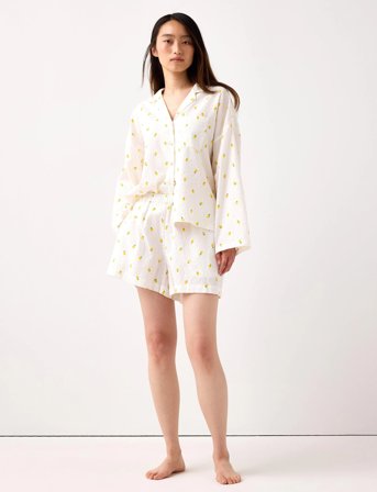 Lindex Pyjama Shorts Seersucker - White - M