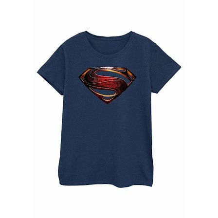 Superman Dam/Dam T-shirt i bomull med logotyp S Marinblå