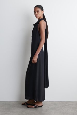 COS Women's Vestido Largo Con Cuello Drapeado in Azul