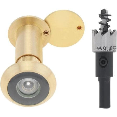 Dørkikkert, messing 200 graders kighul med 16 mm bor, 16 mm rør diameter til 35-55 mm døre (guldbelagt)