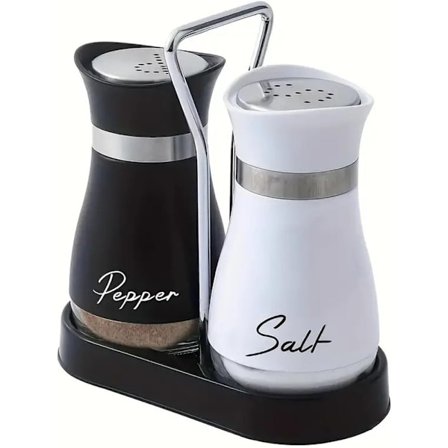 Salt- og pepperbøssesett, små saltbøsser krydderbøsser laget av glass og rustfritt stål, svart og hvit krydderflaskeholder