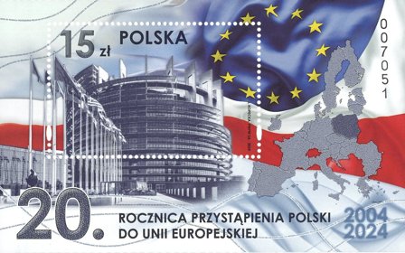 Polen - 20-års jubilæum for Polens tiltrædelse til EU - Postfrisk miniark