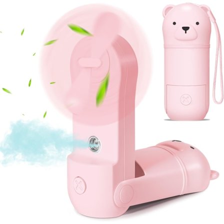 Bærbar Håndholdt Vifte, Mini Håndvifte med Vannspray, Sammenleggbar Vifte med USB Oppladbart Batteri, Lommevifte med 3 Hastigheter