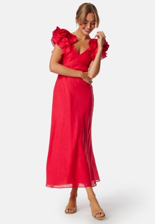FOREVER NEW Rylie Ruffle Shoulder Midi Dre Red Klær