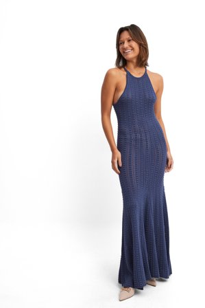 NA-KD Virkstickad midiklänning - Stickade klänningar - Marinblå - L