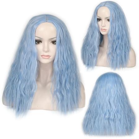 Lyseblå parykk for kvinner syntetisk cosplay parykk for Halloween kostyme