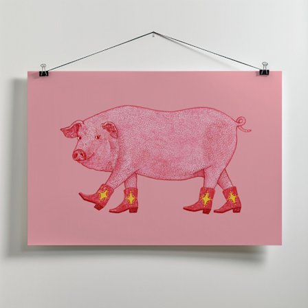 Marjorie the Cowgirl Pig Canvastavla 40x30 cm