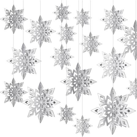 3D Hollow Jul Vinter Hängande Snöflingor Ornament Dekorationer Glittrande Stor Snöflinga Hänge Girlander för Winter Wonderland Party Ho Sunmostar