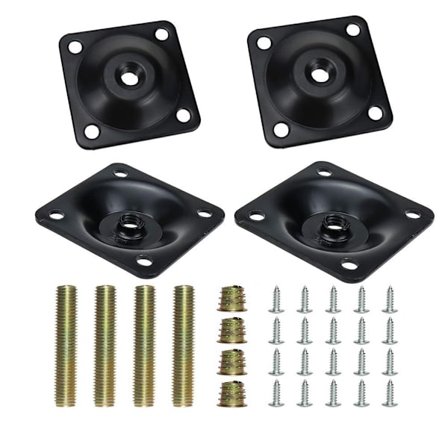 Sats med 4 fyrkantiga metallmöbler benfästplattor fästplattor med hängbultar och skruvadaptrar leverans för bord fåtölj soffa ben säten -B