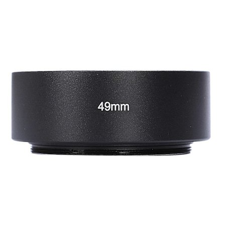 49 mm:n metallinen objektiivinsuojus, vastavalovarjos, aurinkosuojus Canonille, Nikonille, Pentaxille, Sonylle ja Olympusille
