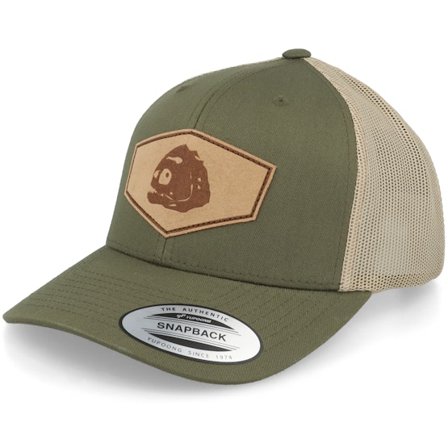 Skillfish - Grønn trucker Caps - Piranha Skull Shield Patch Olive/Khaki Trucker @ Hatstore