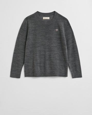 GANT Kinder Rundhalspullover aus extrafeiner Merinowolle (92) Grau