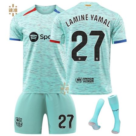 Herre/Børne 2024 Ny Fodbold Aktivtøj FCB #27 Lamine Yamal Fodboldtrøjer Fashion Sports T-Shirt Grøn 22 No.27
