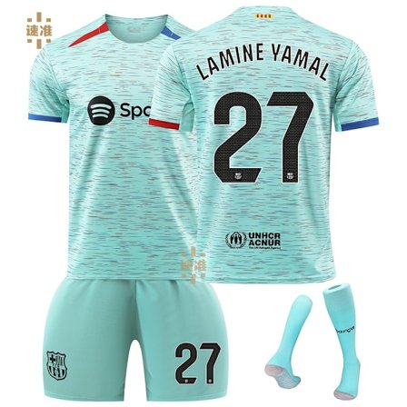 Herre/Barn 2024 Ny Fotball Activewear FCB #27 Lamine Yamal Fotballdrakter Mote Sport T-Skjorte Grønn