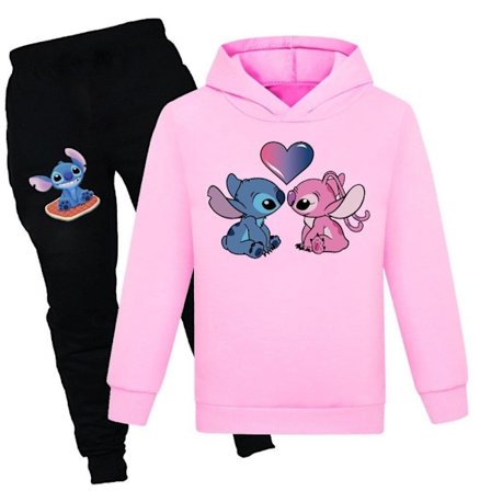 Børns Lilo & Stitch Hoodie Sweatshirt Buksesæt Drenge Piger Casual Hættetrøje Træningstøj Pink-Xin